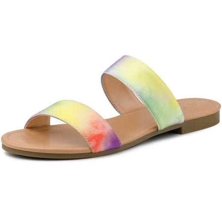 

Unique Bargains Women s Tie Dye Slippers Dual Straps Slip on Slides Sandals