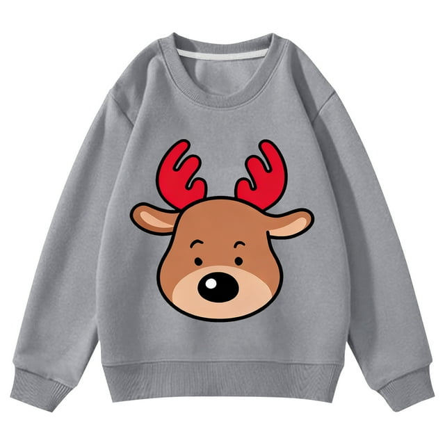 TBWNWG Pyjamas de Noël pour Enfants Ensembles Assortis, Chandail à Col Rond à Imprimé de Cerf pour Garçons à Manches Longues, Haut Décontracté à Enfiler en Mélange Doux pour Tenue de Fête des Fêtes pour Enfants et Usage Quotidien, Tailles 13-14 Ans