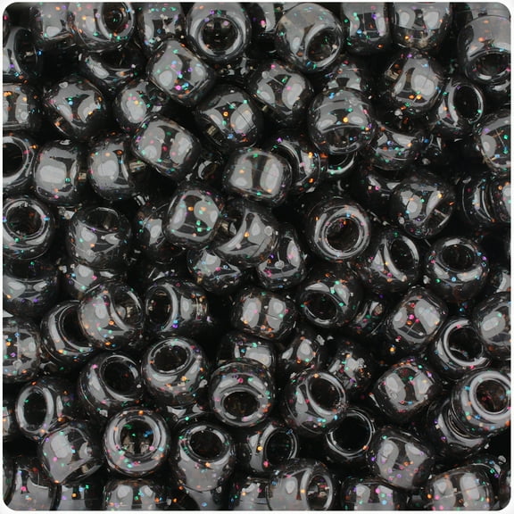 BeadTin Jet Sparkle (Multi) 9mm Barrel Pony Beads (500pc)