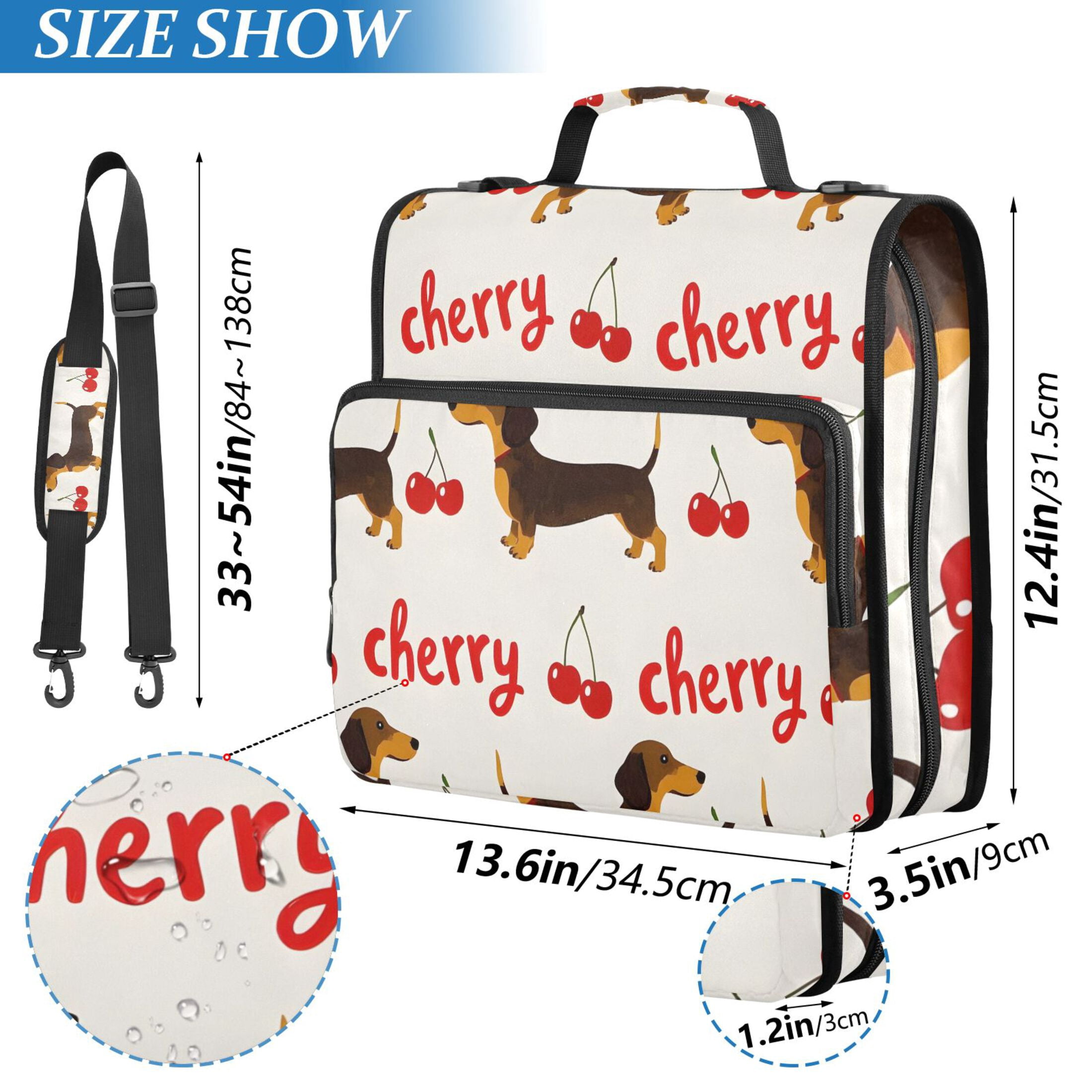 3 Ring Zipper Binder with Shoulder Strap Waterproof Trapper Keeper 2 Inch D-Ring 500 Sheets Capacity Dachshund and Cherry