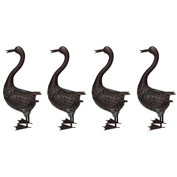 Outdoor Living and Style Solar LED Lighted Duck Outdoor Garden Statues - 24" - Brown - Set of 4