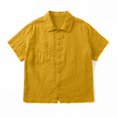 thumbnail image 4 of Qulqfy Solid Womens Blouses Cotton Linen Casual Lapel Short Sleeve Spring Yellow Women's Summer Tops XXXL, 4 of 7