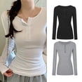 thumbnail image 5 of BUYISI Basic Simple Womens Round neck Long sleeves T-shirt Slim fit Base shirt Top Black S, 5 of 9