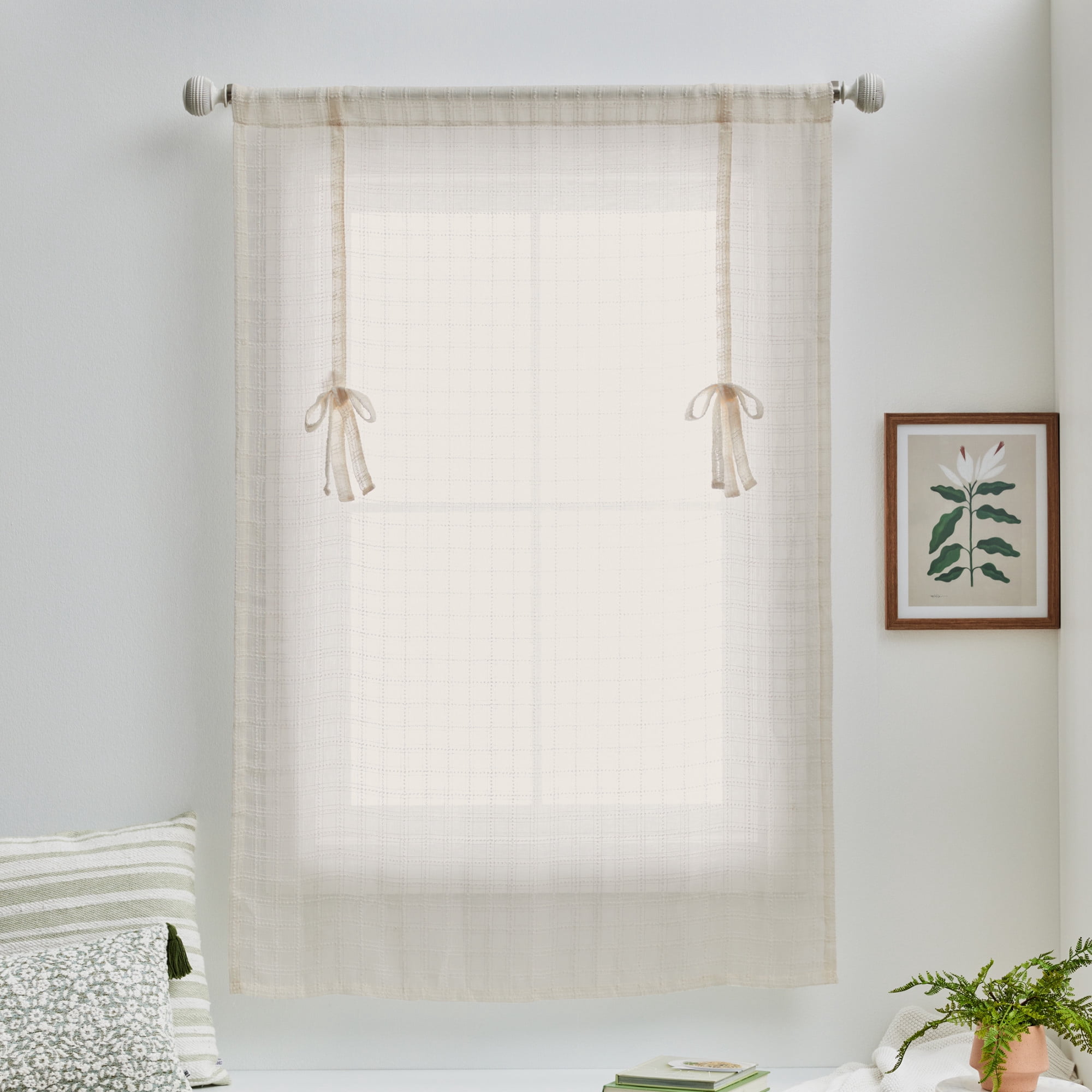 Better Homes & Gardens Tonal Windowpane Balloon Shade, Vanilla Dream, Polyester, Recycled Poly, 42"W x 63"L, 1 Piece, Indoor Curtain, Adult