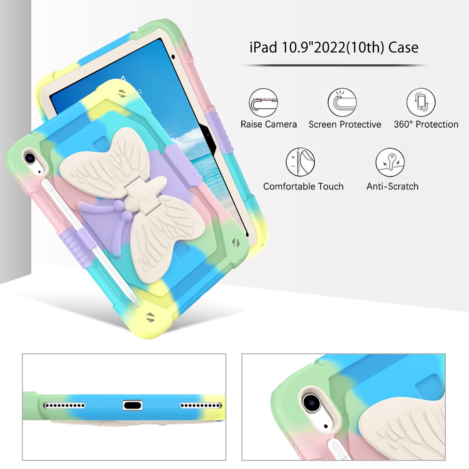 iPad 10th Generation Case Fit for 10.9 Inch 2022, BENTOBEN iPad Case with Pencil Holder 2 in 1 Heavy Duty Rugged Shockproof Wings Kickstand Protective Tablet Cover, Best Gift for Kids Girls Women