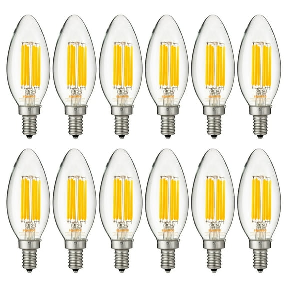 Sunlite LED Edison B11 Torpedo Tip Chandelier Light Bulb, 5 Watts (60W Equivalent), Candelabra E12 Base, Non-Dimmable, Clear, UL Listed, 2700K Warm White, 12-Pack