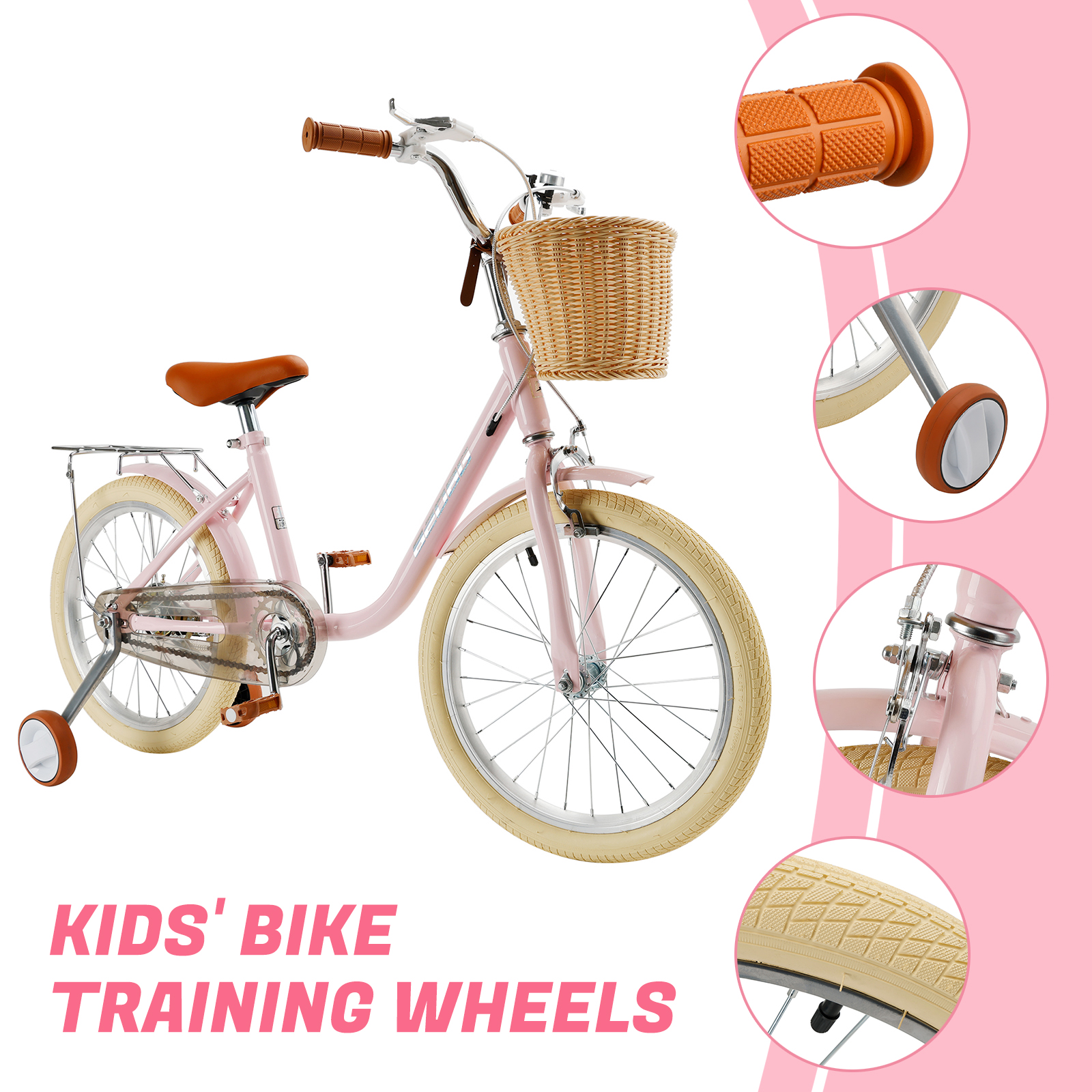 ARTUDATECH 18 Inch Kids Bike with Removable Training Wheels, Adjustable Seat, Steel Frame & Dual Brake, Kids Bicycle for 6-10 Years Old Toddler Girls Boys