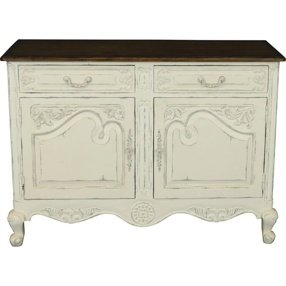 French Country Rustic Sideboard, Antiqued White Finish