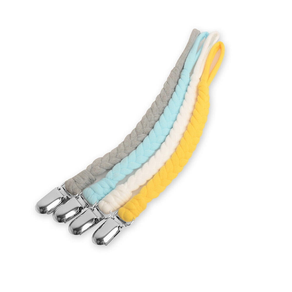 Disgod 4x Baby Dummy Clips Boys Girls Teething Soother Pacifier Clip Chain Holder Strap(Blue + Yellow + White + Grey)
