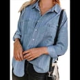 thumbnail image 2 of Camisas de Mujer con Botones y Cuello en V, Camisa Informal Holgada Azul L, 2 of 8