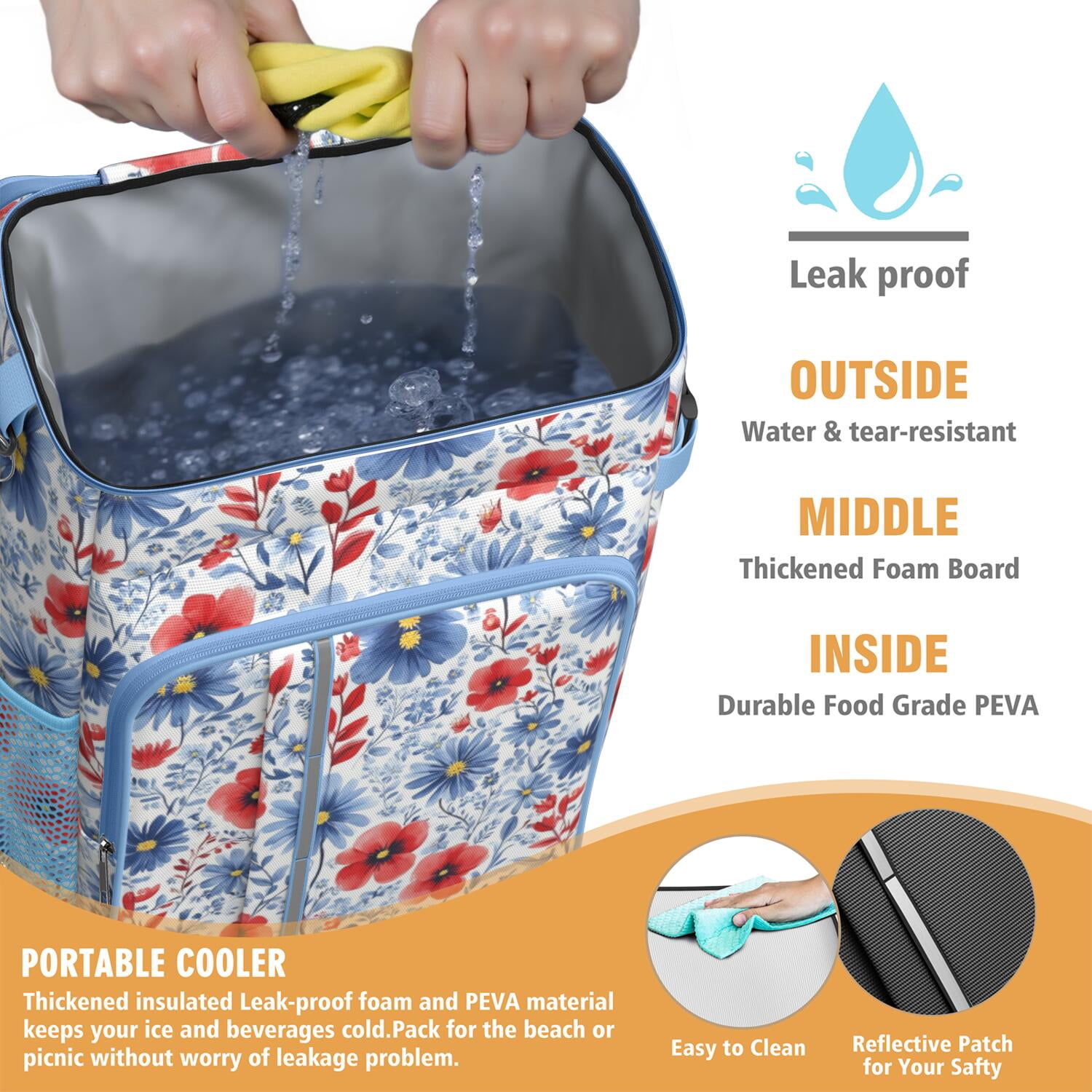 Travel Cooler Bag - Pioneer Flower Camping Beer Cooler Backpack with Bottle Opener- Waterproof Insulated Picnic Backpacks - Cooler Bag for Beach