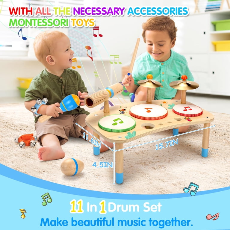 OATHX Kids Wooden Musical Instruments Set | 12-Piece Montessori Sensory Toys For Toddlers, Birthday Gifts