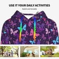 thumbnail image 4 of Uemuo Bright Purple Butterflies Pattern Women's Hoodie with Eye-catching Drawstrings- Casual Pullover Hoodie with Kangaroo Pocket, Stylish Hooded Sweatshirt-Small, 4 of 7