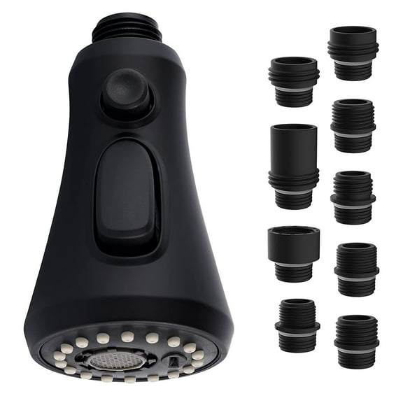 Universal Pull Down Kitchen Faucet Spray Head, 3 Function Anti-Splashing Faucet Head for Kitchen Sink, Kitchen Faucet Head Replacement Female Thread with 10 Adapters, Chrome