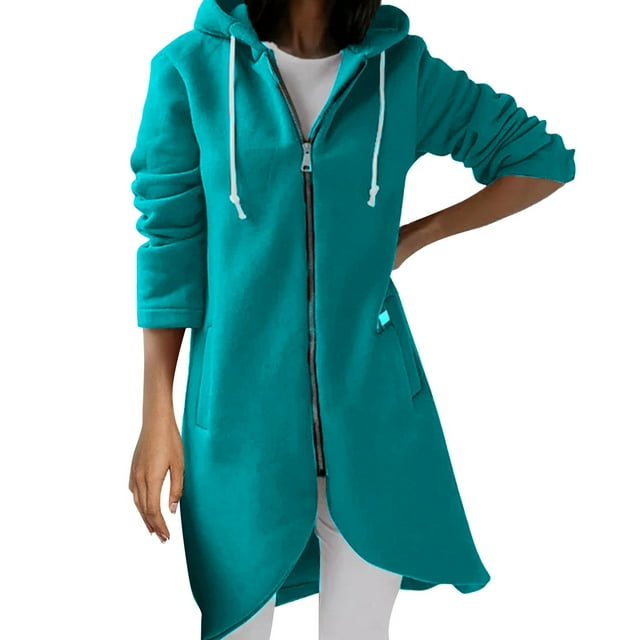 Veste Femme Longue à Fermeture Éclair Manteau Mode Urbaine à Capuche Manches Décontracté Chaud Chandail Vêtement d'Extérieur Mode Hiver