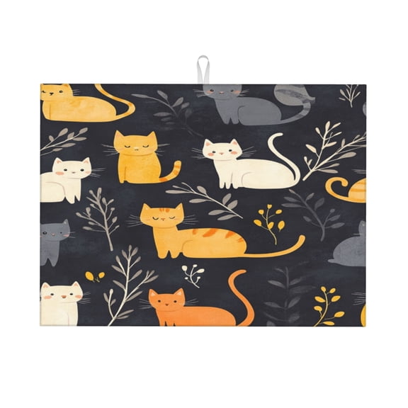 Dish Drying Mat, Absorbent Microfiber Kitchen Counter Mat for Dishes, Pots and Pans, cute cats (2) Large 18x24in