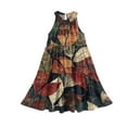 thumbnail image 5 of Abcomgle Girls Summer Dress Size 7-8 Casual Halter Neck Sleeveless Girls Dresses Camo Maple A-line Sundresses Swing Dresses 11-12 Years,Wine, 5 of 7