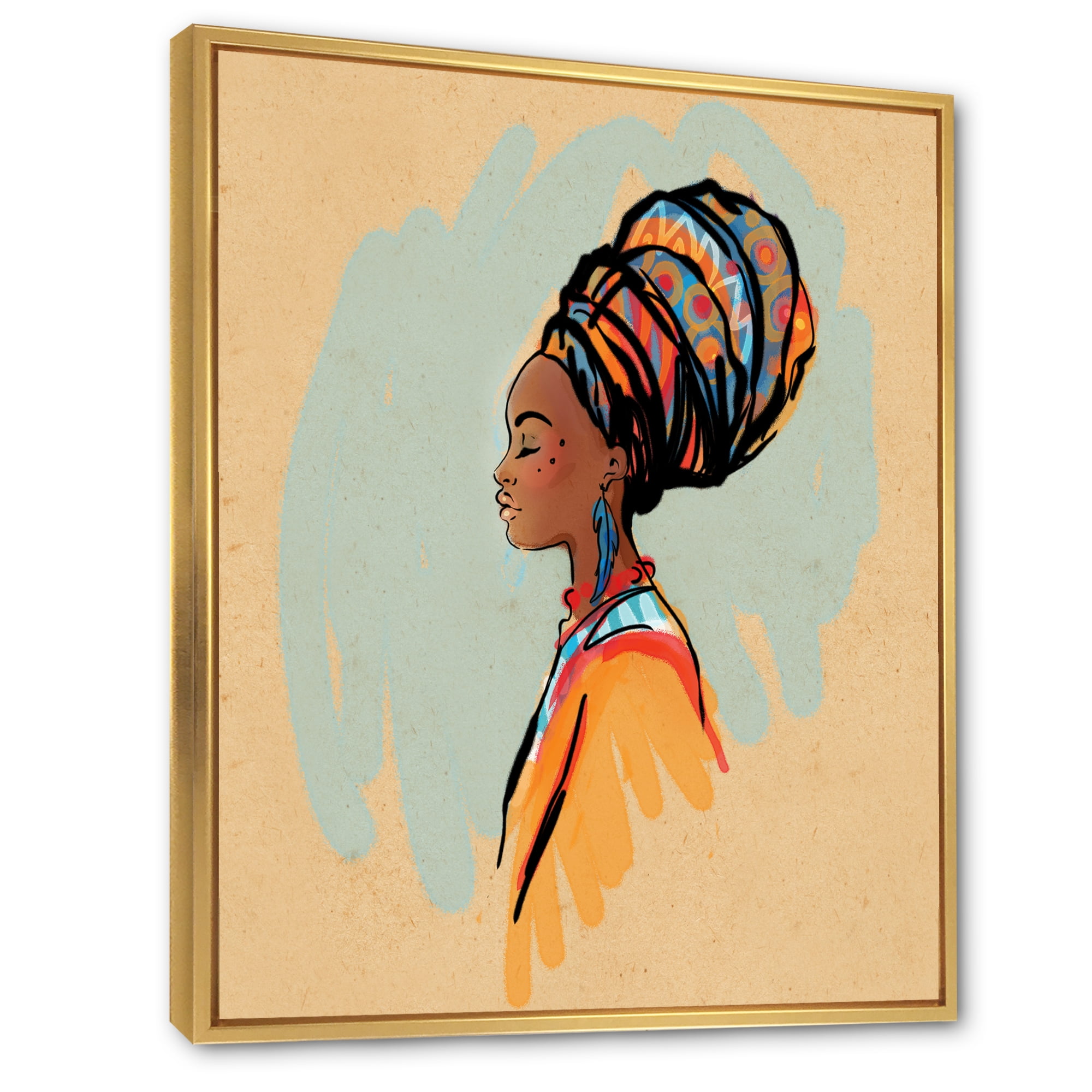African American Turban Afro Black Girl Abstract Art Wall Decor Painting Canvas 
