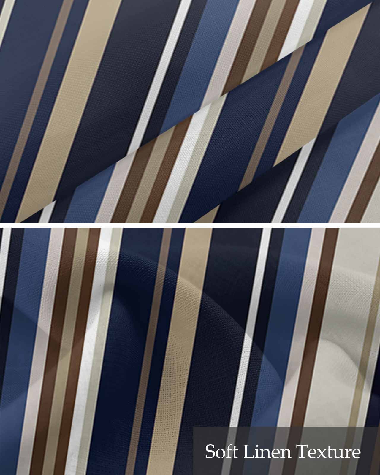 Faux Linen Valances for Windows Blue Brown Stripes Curtains Valance Light Filtering Rod Pocket Small Window Treatment for Kitchen Living Room Bedroom 54x18In