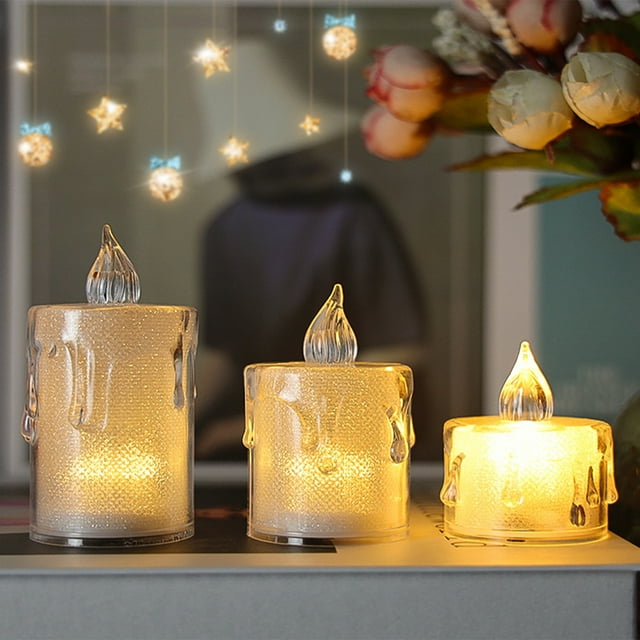 Decoraciones navideñas, vela electrónica LED de cristal luminosa que imita velas reales y falsas, velas transparentes de color blanco cálido, ideal para bodas y mesas de comedor, luz decorativa.