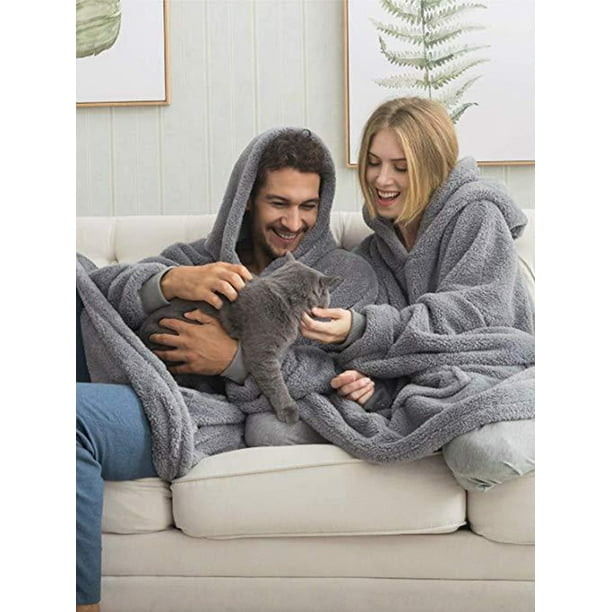 Blanket Hoodie, Winter Warm Wearable Oversized Fleece Hooded
