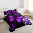 thumbnail image 3 of Homewish Kids Children Flying Butterflies 3 Pieces Queen Comforter Set,Bling Starry Sky Glitter Ultra Soft Bedding Sets,Chic Floral Flowers Rose Bedding Comforter Set Breathable, 3 of 8