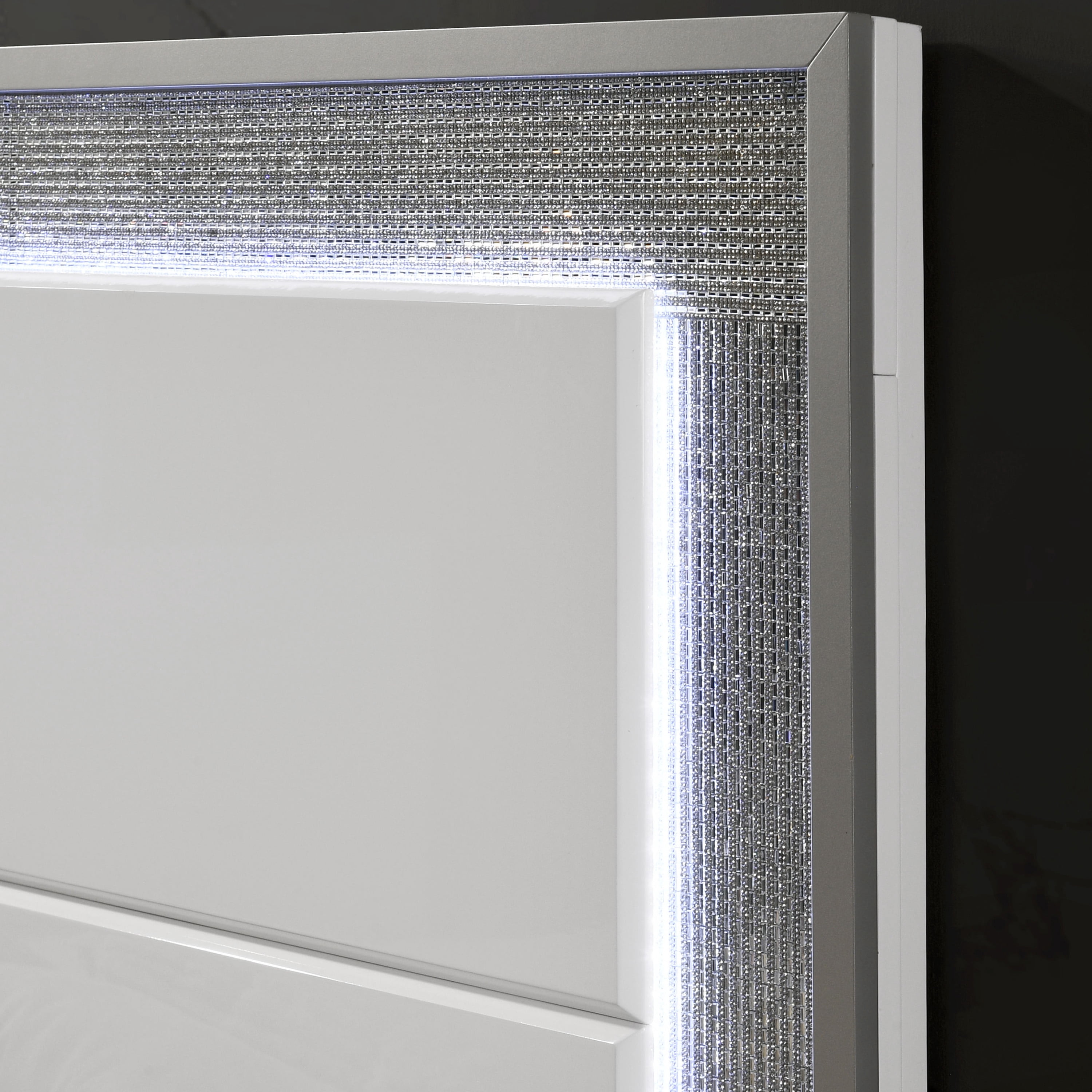 Furniture of America Wellan Adult King Solid Wood Panel Bed with LED Light, White