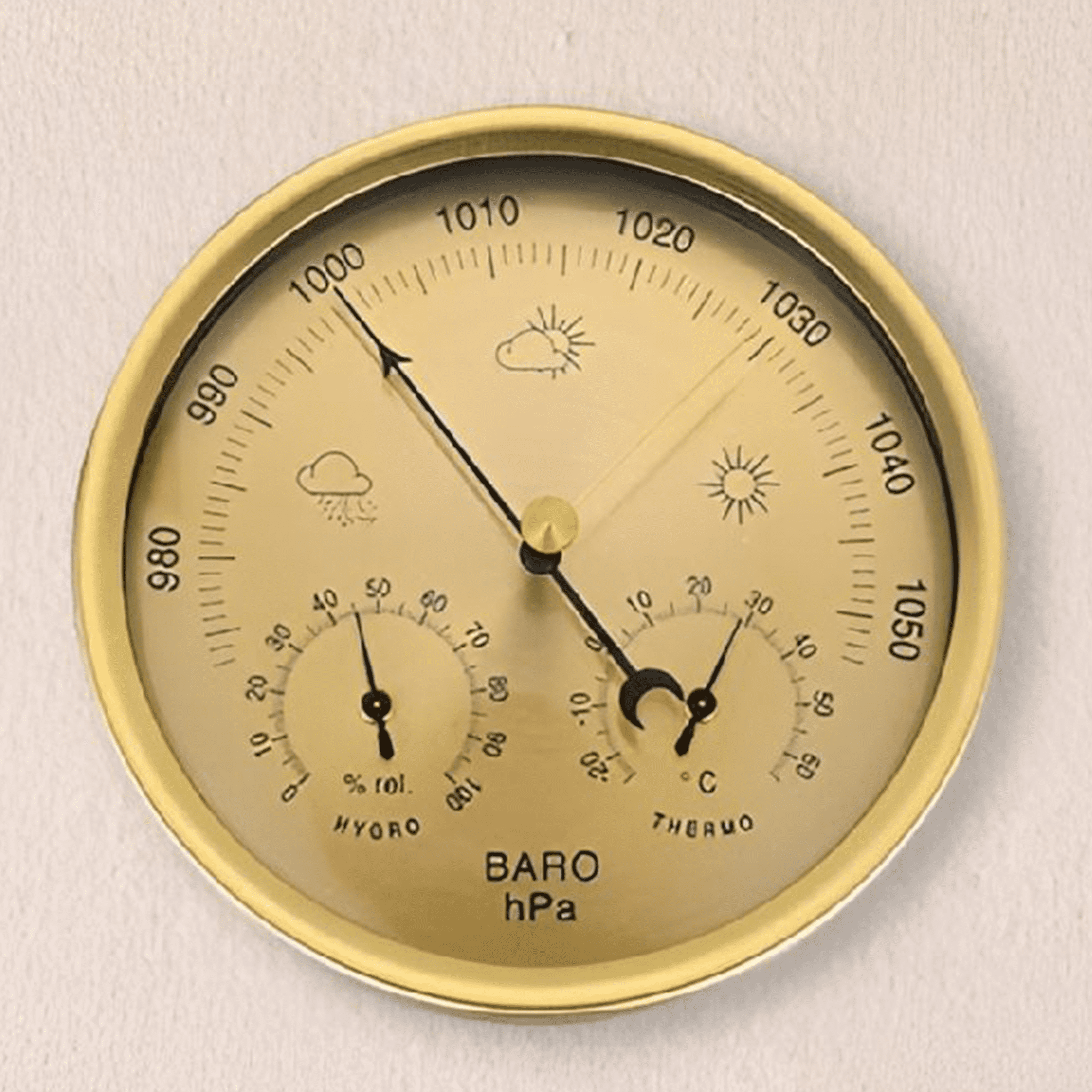 GJX 2026 New Analog Weather Station 3 in 1 Stainless Steel 132 Mm Barometer Thermometer Hygrometer for Home,Office,Study Gold