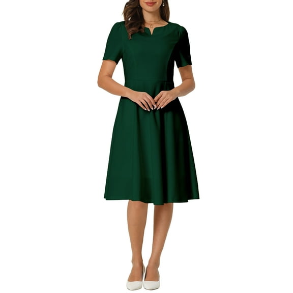 INSPIRE CHIC Women's Office Dresses Split Neck Short Sleeve Work A-Line Dress