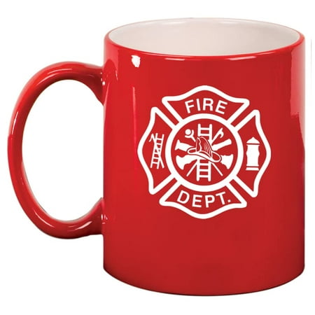 

Fire Department Maltese Cross Firefighter Ceramic Coffee Mug Tea Cup Gift for Him Men Dad Family Son Husband Boss Retirement Friend Brother Birthday Firefighters Day (11oz Red)