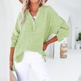 thumbnail image 2 of Linen Shirts for Women Summer Tops Casual Gauze Button Neck Long Sleeve Oversized Blouses Tops Lightweight Loose V Neck Pullover Shirts Light Green 3XL, 2 of 6