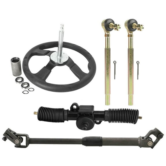350mm/13.8" Steering Wheel Steel Kit 330mm/13" Gear Rack Pinion Adjustable Shaft Set Replacement for Go Kart Go Cart Golf Cart UTV Drift Trike 110cc 125cc 140cc 150cc Taotao Buggy