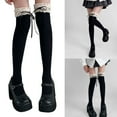 thumbnail image 2 of Elegant Womens Ruffled Lace Trim Thigh High Socks with Bowknot Cotton Warm Over Knee Stockings for Dresses and Shorts, 2 of 8