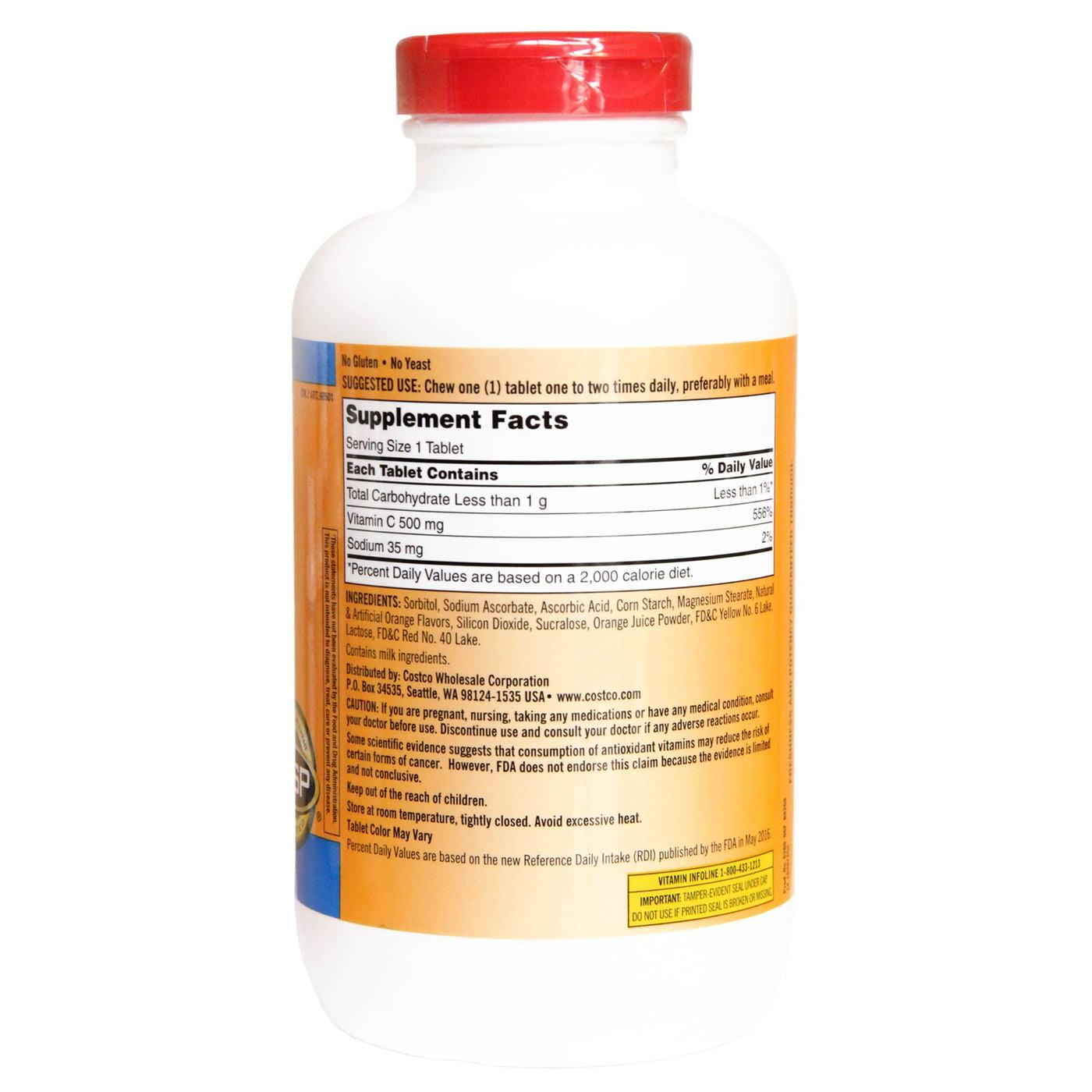 Kirkland Signature Chewable Vitamin C Tablets Tangy Orange Flavored 500mg 500 Count Walmart Com