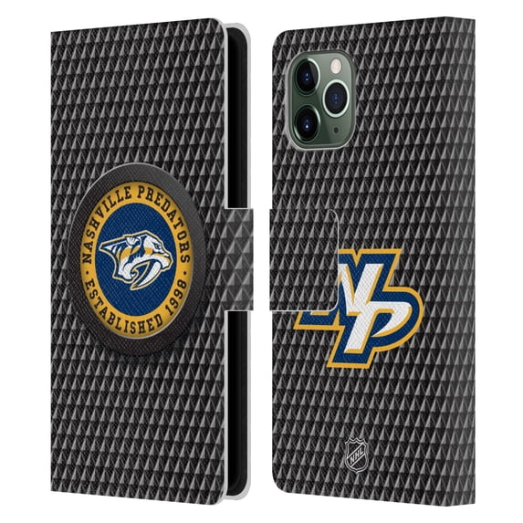 Head Case Designs Officially Licensed NHL Nashville Predators Puck Texture Leather Book Wallet Case Cover Compatible with Apple iPhone 11 Pro