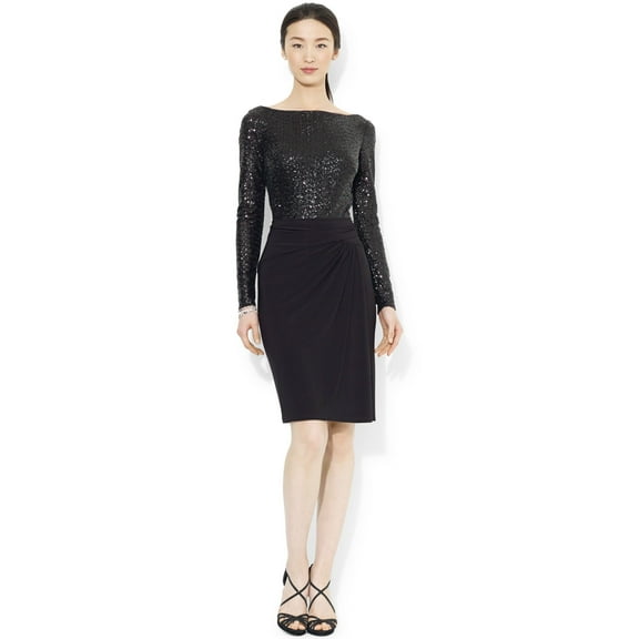 Ralph Lauren Sequined Jersey Dress Womens dress MSRP $260 Black 6