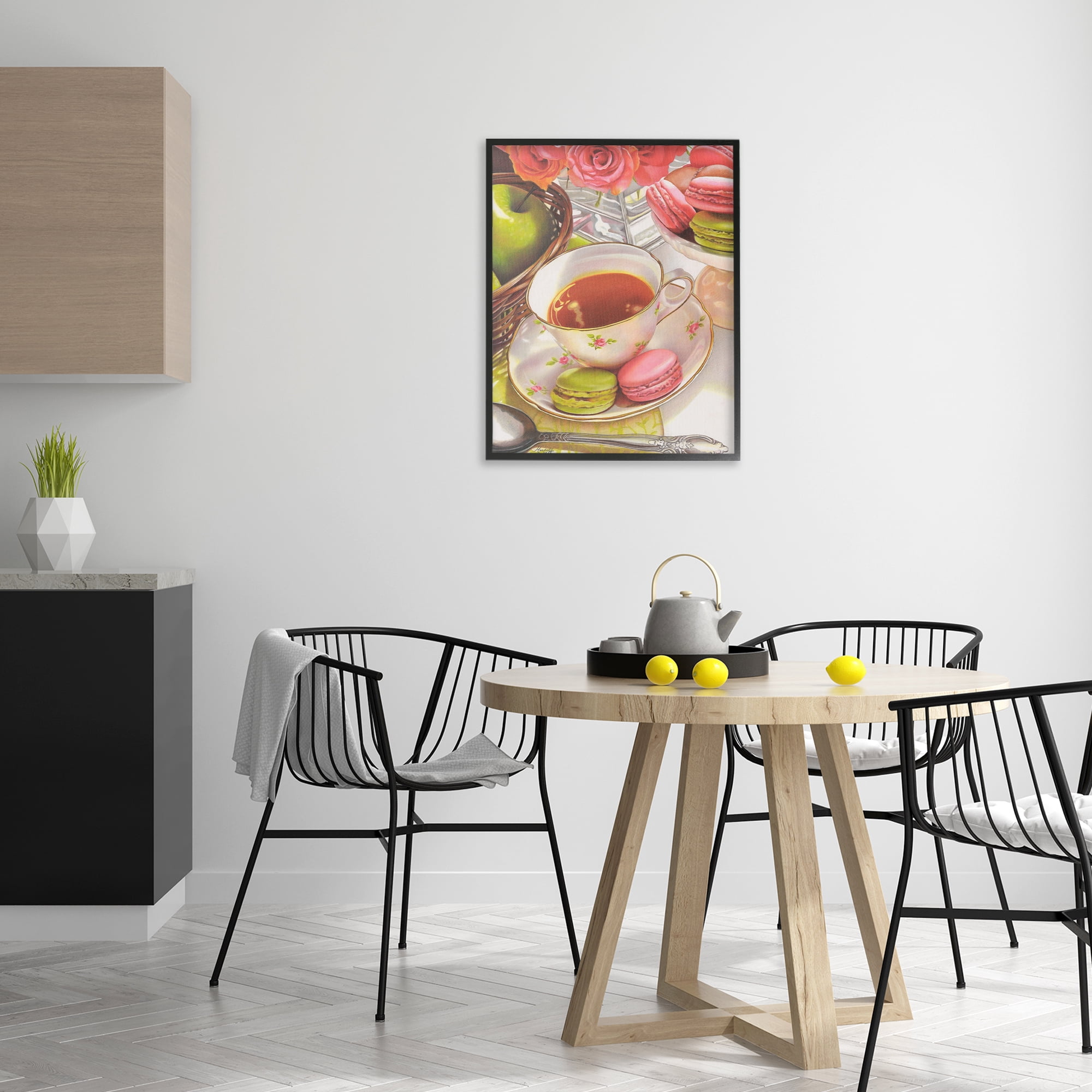 Stupell Industries Tea with Macarons Food & Beverage Painting Black Framed Art Print Wall Art, 24 x 30