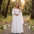 thumbnail image 4 of Fantasy Wedding Cosplay Outfit, Off Shoulder Puff Sleeve Renaissance Ball Gown, Ruffled Chiffon Vintage Medieval Princess Cosplay Maxi Dress for Halloween Wedding Party, White S, 4 of 6