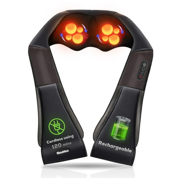 iBooMas Shiatsu Back and Neck Massager,Deep Kneading Neck and Shoulder Massager with Heat