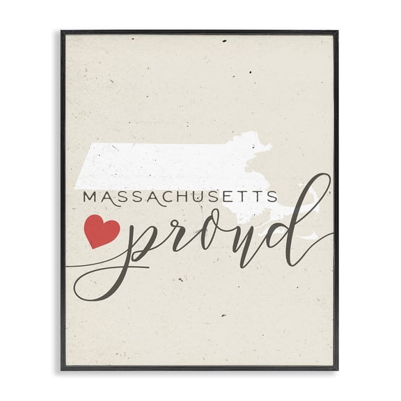 Stupell Industries Traditional Massachusetts Proud with Heart Black Framed Giclee Art, 11 x 14, by Lil' Rue