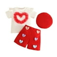 thumbnail image 2 of Conjuntos de blusas y camisas de cuello redondo y manga corta para niños, falda corta de manga larga con tiras en las axilas, pantalones, boina, conjunto de 3 piezas, pantalones cortos con cuentas de, 2 of 9