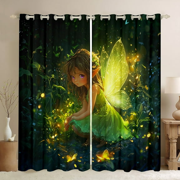 Castle Fairy Kawaii Fairy Black Out Curtains for Girls Women Kids,Elf Princess Curtains Pack Of 2 (42X63 Each),Cartoon Anime Girl Bedroom Curtains,Super Cozy Room Decor
