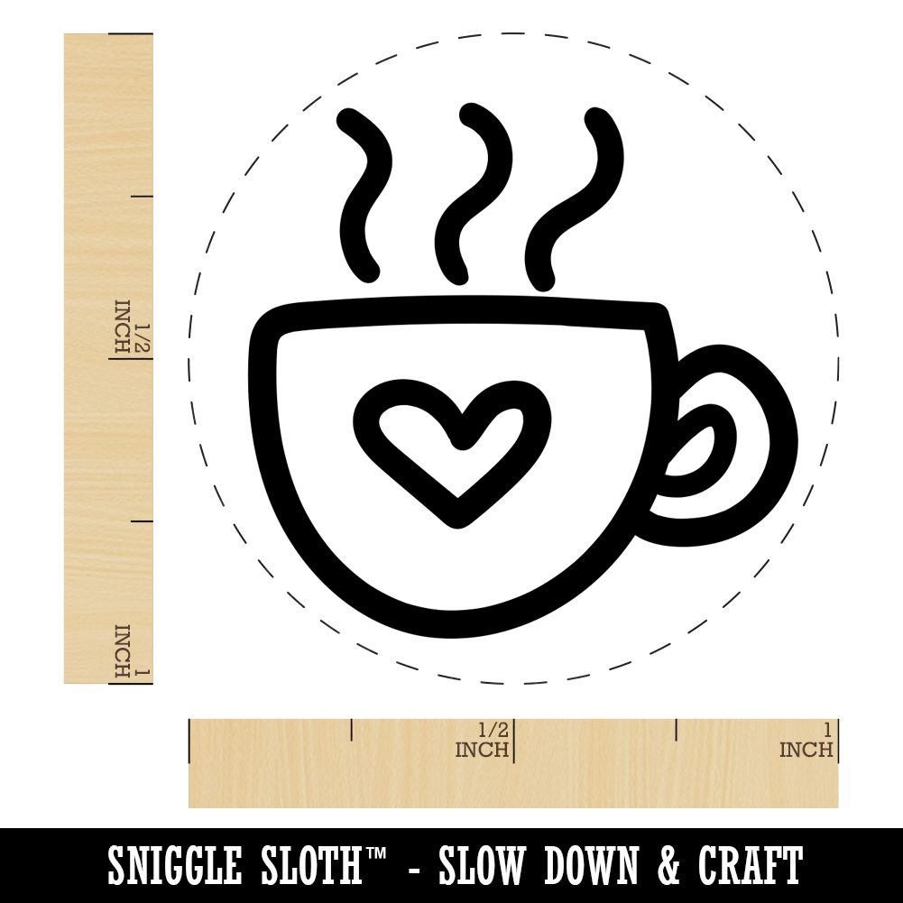 Steaming Hot Coffee Mug Cup with Heart Self-Inking Rubber Stamp Ink Stamper - Brown Ink - Medium 1 Inch