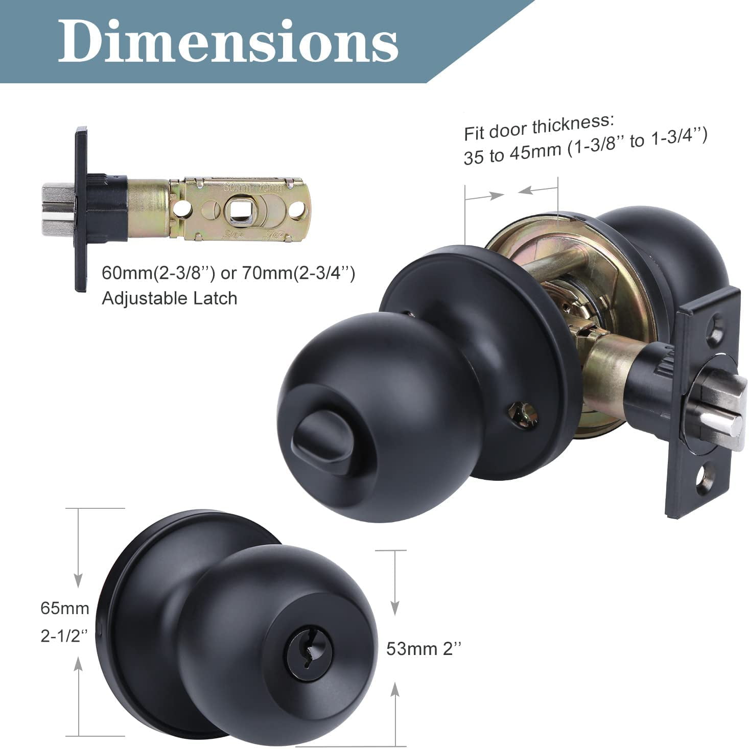 YIHATA 5 Pack Entry Doorknobs, Keyed Alike, Entry Doorknob Lock with Keys, for Front Door, Exterier and Interier Doors, Matte Black