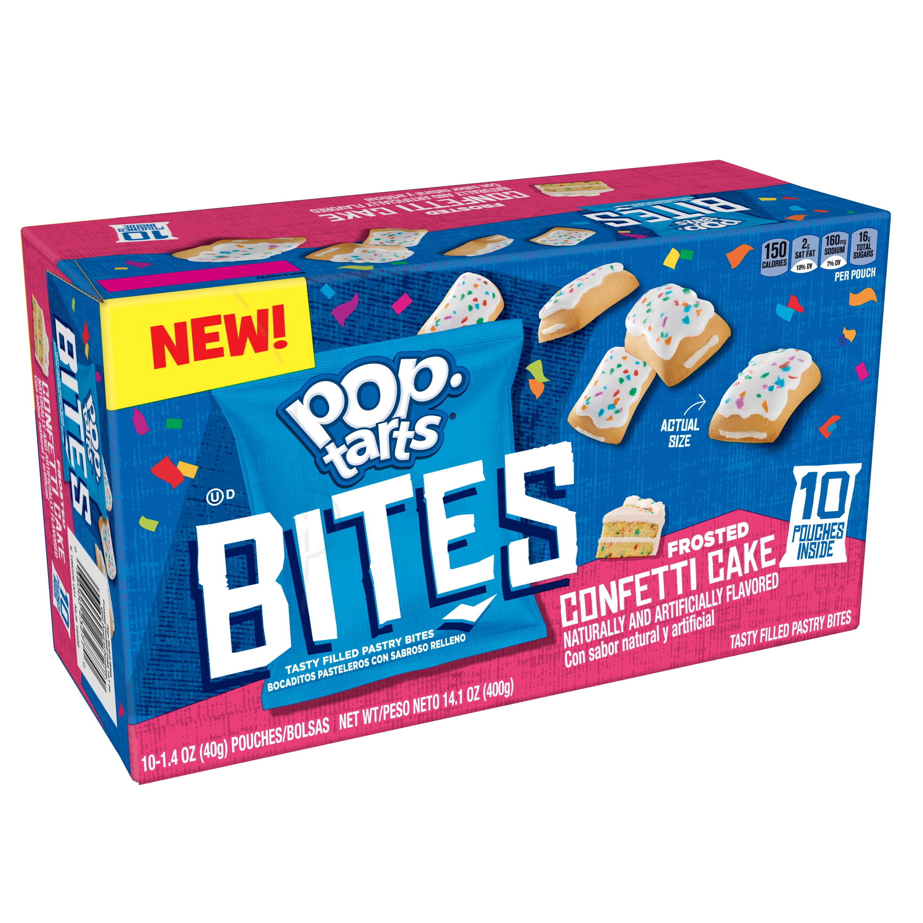 PopTarts Bites, Frosted Confetti Cake, 10 Pouches Toaster Pastry Snack