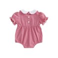 thumbnail image 6 of Baby Girls Football Outfit Rugby Bow Embroidery Smocked Bubble Romper Doll Collar Striped Short Sleeve Jumpsuit Game Day Clothes, 6 of 8