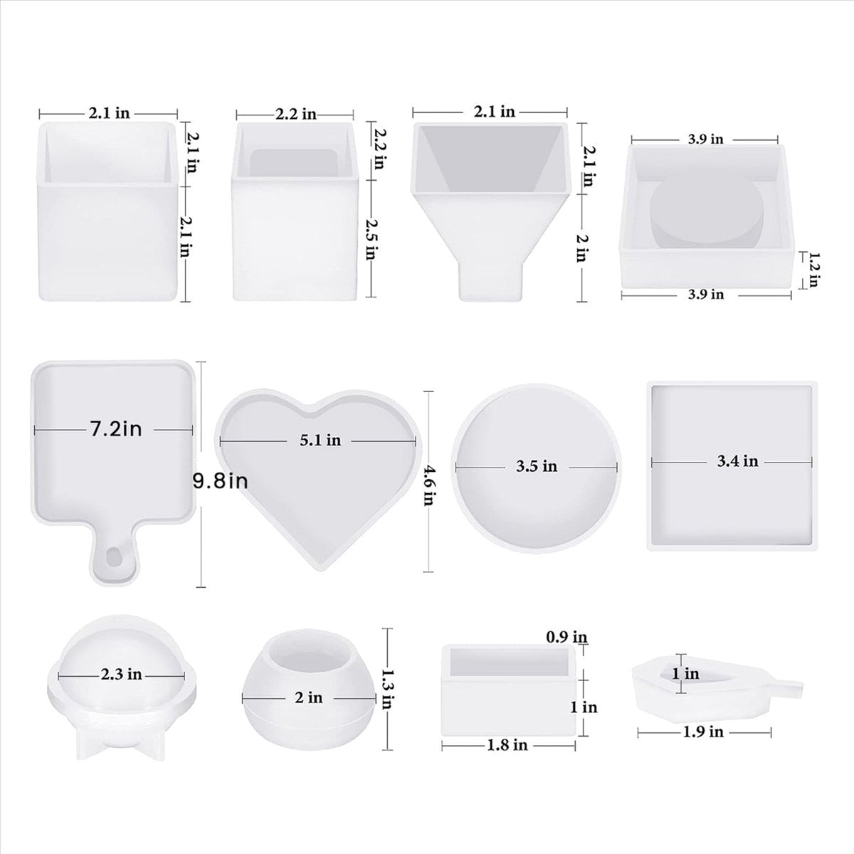 ckepdyeh Resin Molds Silicone Kit 12PCS, Epoxy Resin Molds, Resin Mold Including Pen Container, Tray, Love, Round resin molds