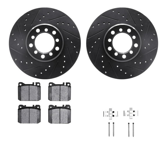 Dynamic Friction Company Front Brake Rotors-Drilled and Slotted-Black with 5000 Advanced Brake Pads includes Hardware 8512-63200