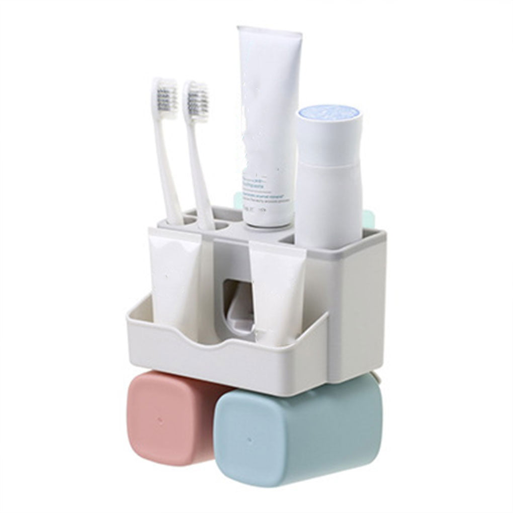 Auto Automatic Toothpaste Dispenser 4 Toothbrush Holder Set Wall Mount Stand S 