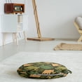 thumbnail image 3 of Grunge Round Floor Cushion with Handle, Mammoth Prehistoric Animals Graphic in Camouflage Tones Boho Wild Fashion, Pillow for Living Room & Dorms, 18" Round, Peach and Olive Green, by Ambesonne, 3 of 4